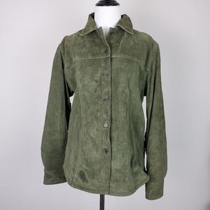 A.M.I Jacket Suede Leather Green Button Fall Winter Boho Shacket